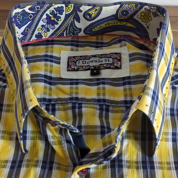 7 Downie St. Men’s Yellow Blue Button Down Long Sleeve Shirt - Picture 7 of 15